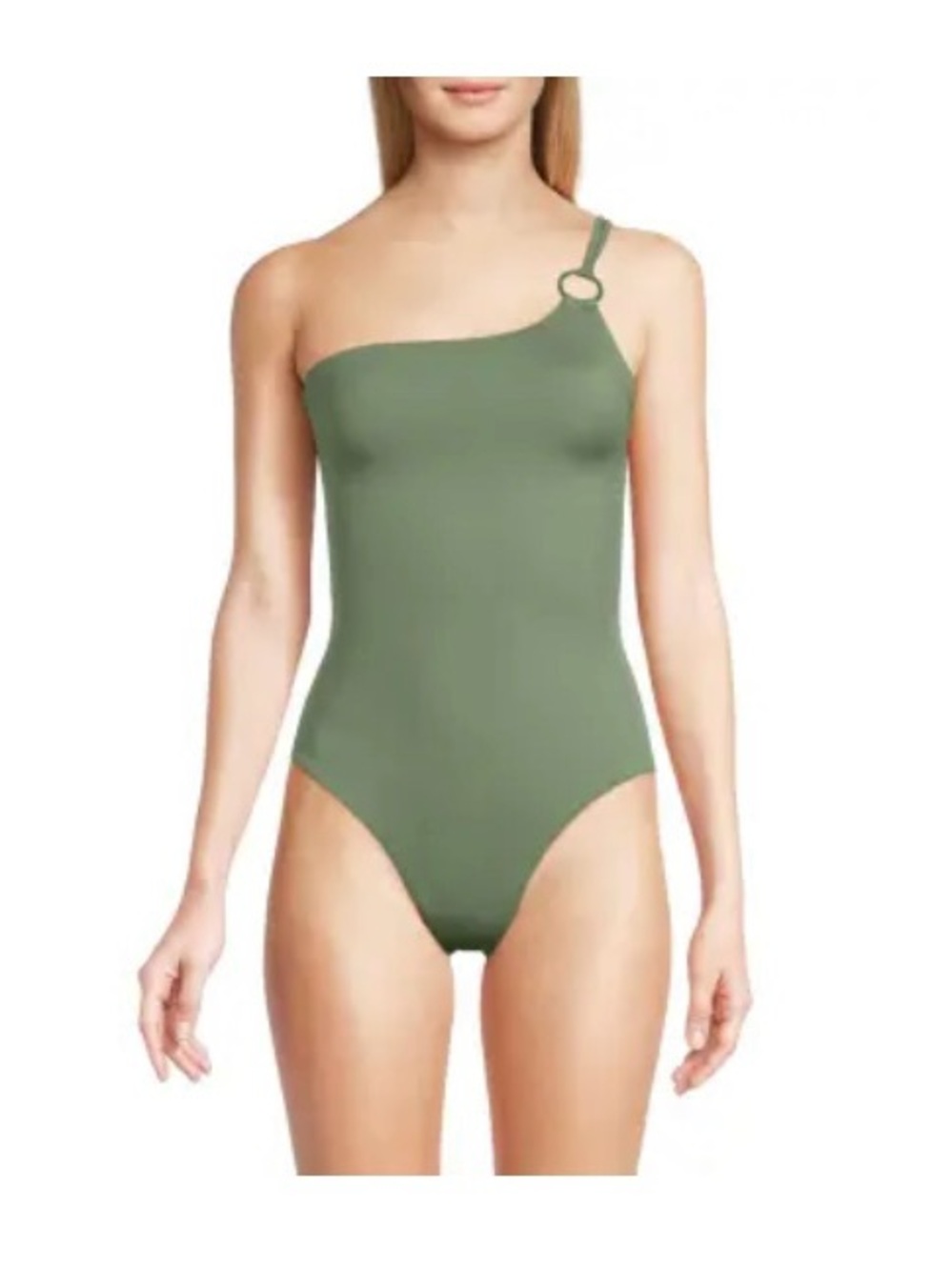 Onia Olive Green One-Shoulder Ring-Detail Swimsuit